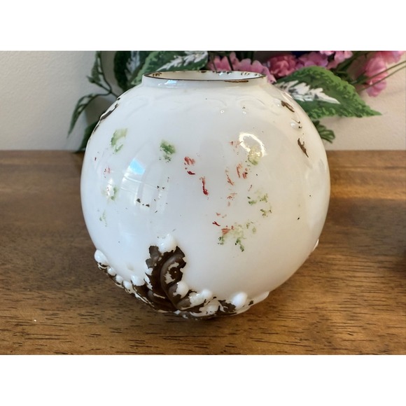 Antique Victorian Milk Glass Vanity Set Ornate Gilded Lidded Boxes Decorative - Picture 7 of 7